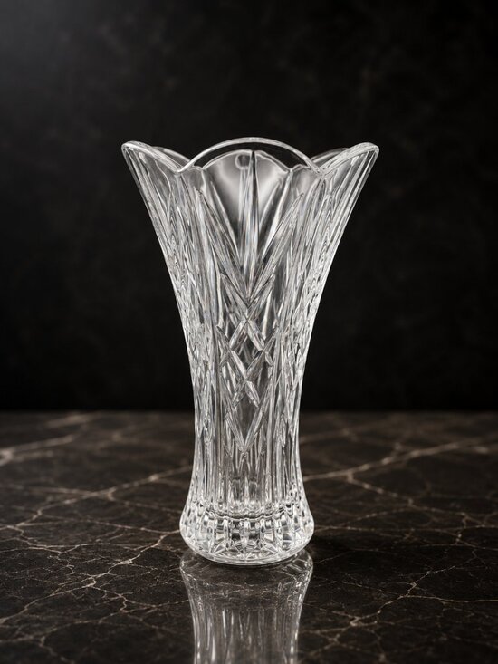 DePlomb Other - Vtg St George Lead Crystal Vase Crystal DePlomb Style Flared Scalloped Rim 8.5"